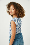 GY2652 Denim Girls Ruffle Neck Striped Tank Back