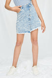 GY2663 Girls Distressed Asymmetric Wrap Denim Skirt Front