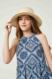 GY2678 Navy Mix Girls Bandana Print Halter Dress Detail