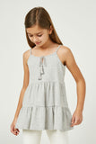 GY2685 Grey Girls Tiered Texture Knit Sleeveless Tassel Top Alternate Front