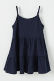 GY2685 Navy Girls Tiered Texture Knit Sleeveless Tassel Top Flat Back