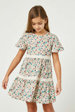 GY2697 Lavender Girls Lace Trim Floral Print Dress Front