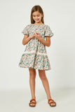 GY2697 Lavender Girls Lace Trim Floral Print Dress Full Body