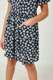 GY2706 Navy Girls Floral Flutter Sleeve Pocket Dress Detail