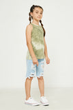 GY2728 OLIVE Girls Tie Dye Racerback Active Tank Full Body