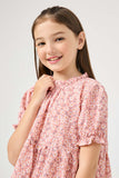 GY2731 BLUSH Girls Ditsy Floral Short Sleeve Ruffled Babydoll Top Detail