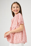 GY2731 BLUSH Girls Ditsy Floral Short Sleeve Ruffled Babydoll Top Back