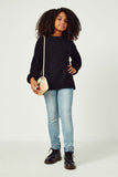 GY2741 Black Girls Popcorn Knit Pullover Sweater Full Body