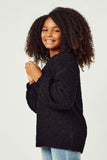 GY2741 Black Girls Popcorn Knit Pullover Sweater Side