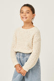 GY2741 Cream Girls Popcorn Knit Pullover Sweater Front