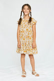 GY2754 MUSTARD Girls Ditsy Floral Ruffle Sleeve Dress Full Body