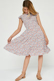 GY2756 BLUSH Girls Ditsy Floral Smocked Bodice Midi Dress Side