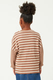 GY2763 MOCHA Girls Contrast Stripe Sleeve Textured Knit Top Back