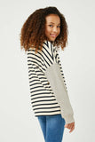 GY2763 OATMEAL Girls Contrast Stripe Sleeve Textured Knit Top Back