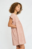 GY2768 MAUVE Girls Dotted V Neck Gathered Tunic Side