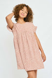 GY2768 MAUVE Girls Dotted V Neck Gathered Tunic Pose