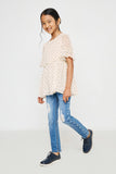 GY2775 Ivory Girls Ruffled Detail Sheer Polka Dot Peplum Top