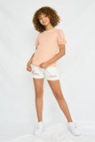 GY2776 BLUSH Girls Swiss Dot Loose Knit Puff Sleeve Top Full Body