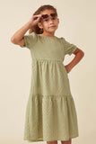 GY2806 Sage Girls Relaxed Lightweight Gingham Button Dress Front