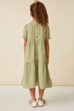 GY2806 Sage Girls Relaxed Lightweight Gingham Button Dress Back