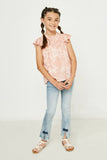 GY2812 MAUVE Girls Smocked Mock Neck Ruffle Tie Dye Top Full Body