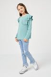 Ruffled Long Sleeve Pocketed T Shirt