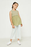 GY2871 OLIVE Girls Mix Media Contrast Tank Full Body