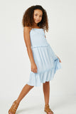 GY2880 BLUE Girls Smocked Bodice Ruffle Detailed Dress Full Body