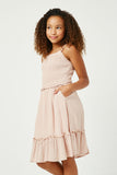 GY2880 BLUSH Girls Smocked Bodice Ruffle Detailed Dress Side