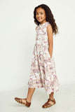 GY2904 OFF WHITE Girls Paisley Print Ruffle Neck Sleeveless Dress Side