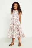 GY2904 OFF WHITE Girls Paisley Print Ruffle Neck Sleeveless Dress Full Body