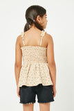 GY2934 CREAM Girls Textured Ruffle Strap Polka Dot Peplum Top Back