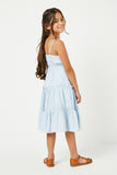 GY2943 BLUE Girls Button Down Ruffle Tiered Sleeveless Dress Back