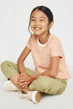 GY2962 SALMON Girls Textured Contrast Band Tee Pose