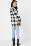 GY5075 CREAM Girls Brushed Plaid Shawl Collar Open Jacket Side 2