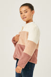 GY5076 MAUVE Girls Soft Fleece Color Blocked Zip Up Bolero Jacket Side