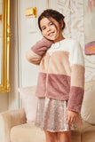 GY5076 MAUVE Girls Soft Fleece Color Blocked Zip Up Bolero Jacket Editorial