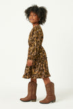 GY5105 OLIVE Girls Printed Dolman Sleeve Tiered Skirt Dress Full Body