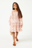 Marble Tie Dye Long Sleeve Ruffled Dress