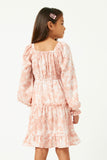 GY5133 Mauve Girls Marble Tie Dye Long Sleeve Ruffled Dress Back