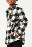 GY5152 BLACK Girls Plaid Belted Long Length Shacket Side