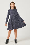 GY5174 NAVY Girls Mini Pom Pom Loose Knit Dress Full Body