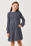 GY5174 NAVY Girls Mini Pom Pom Loose Knit Dress Front