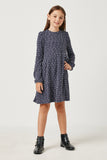 GY5174 NAVY Girls Mini Pom Pom Loose Knit Dress Full Body 2