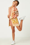 GY5194 RUST_MIX Girls Multi Color Leopard Open Sweater Cardigan