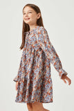 V Neck Long Sleeve Cinched Floral Dress