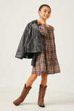 Plaid Smocked Long Sleeve Dress