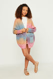 GY5386 Pink Girls Ombre Striped Chunky Knit Oversize Cardigan Full Body