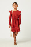 Ruffled Asymmetric Skirt Belted Dress