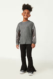 GY5436 BLACK Girls Sequin Sleeve Metallic Rib Long Sleeve Top Full Body